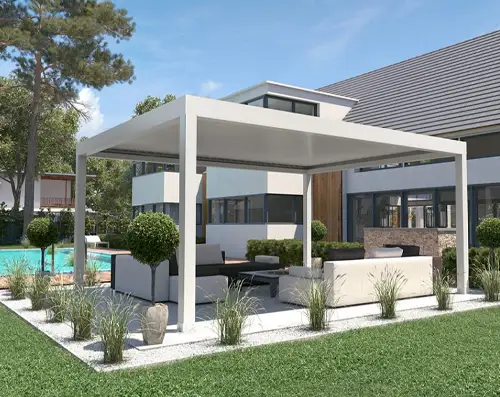 Exterior of a home patio and pool